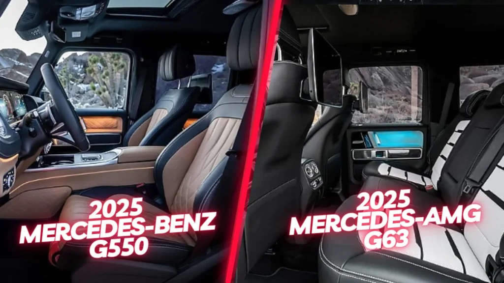 Mercedes 2025 G550 and G63; left side is 2025 Mercedes-Benz G550 and right side is 2025 Mercedes-AMG G63