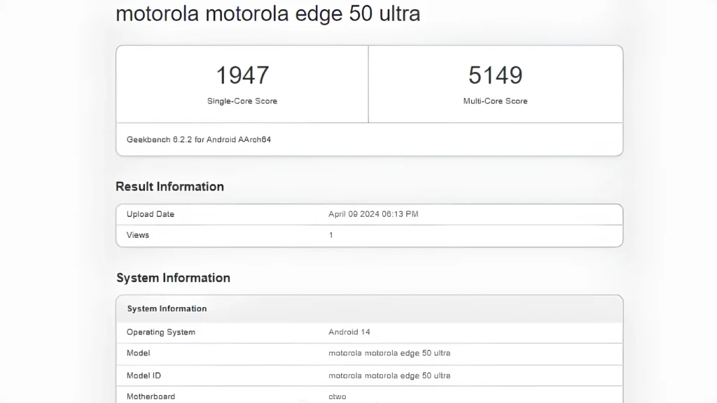 Motorola Edge 50 Ultra Geekbench